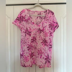 Lilly Pulitzer Pink and Purple Valentine Palm Print Tee
